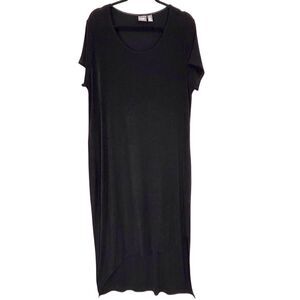 Chicos Travelers Black Maxi Dress Slinky Stretchy Size 3 Women’s XL High Low Hem